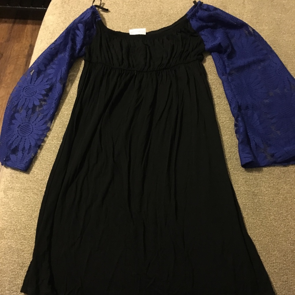 Royal blue and black off shoulder dress